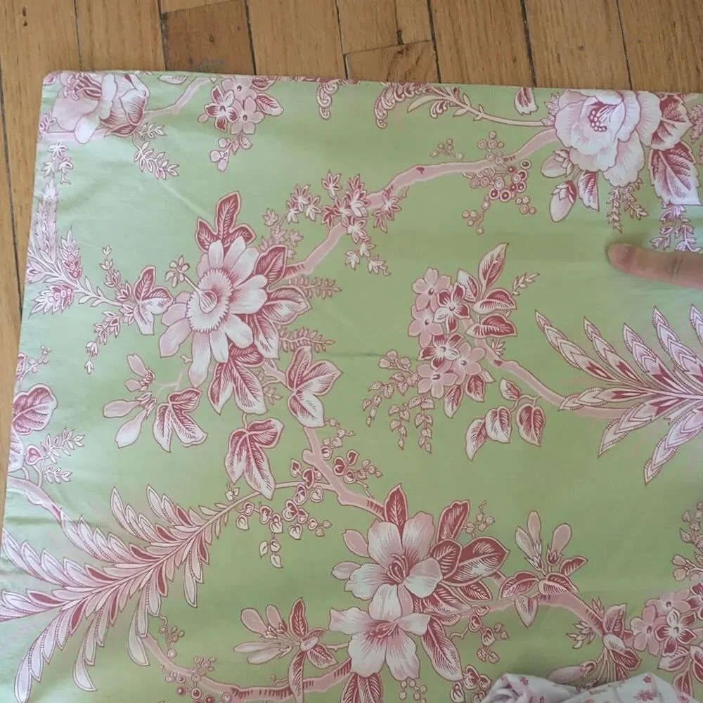 Pottery Barn Twin Duvet Cover Green Pink Floral Cotton Upcycle Crafters Diy